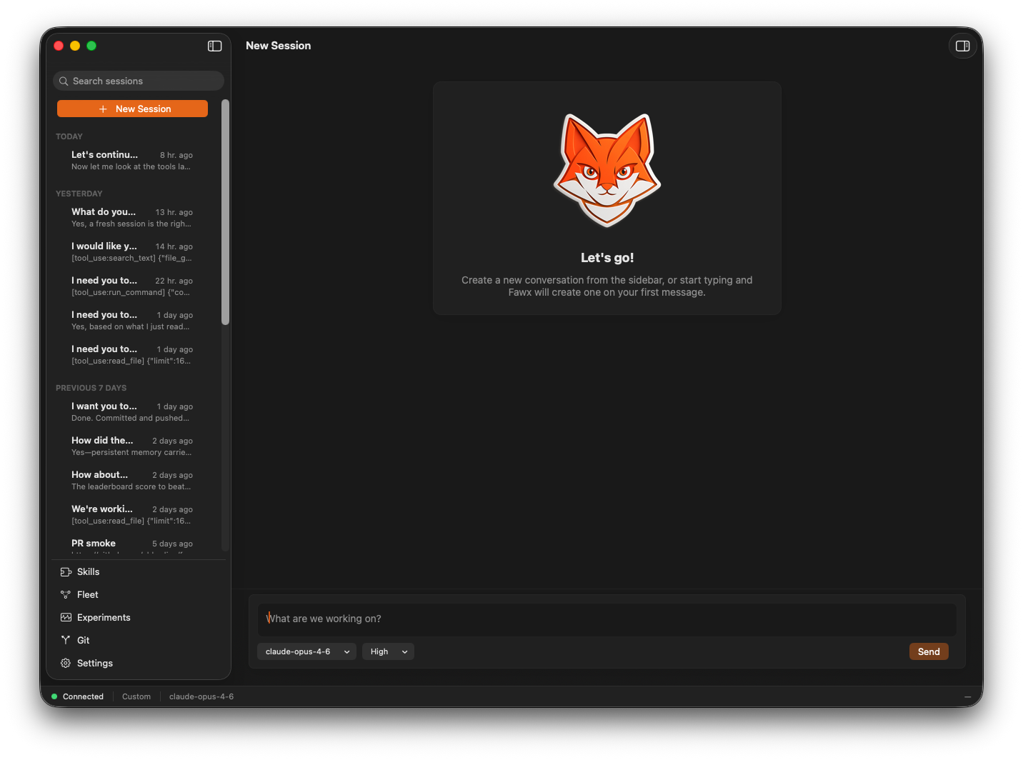 Fawx macOS App (Dark Mode)