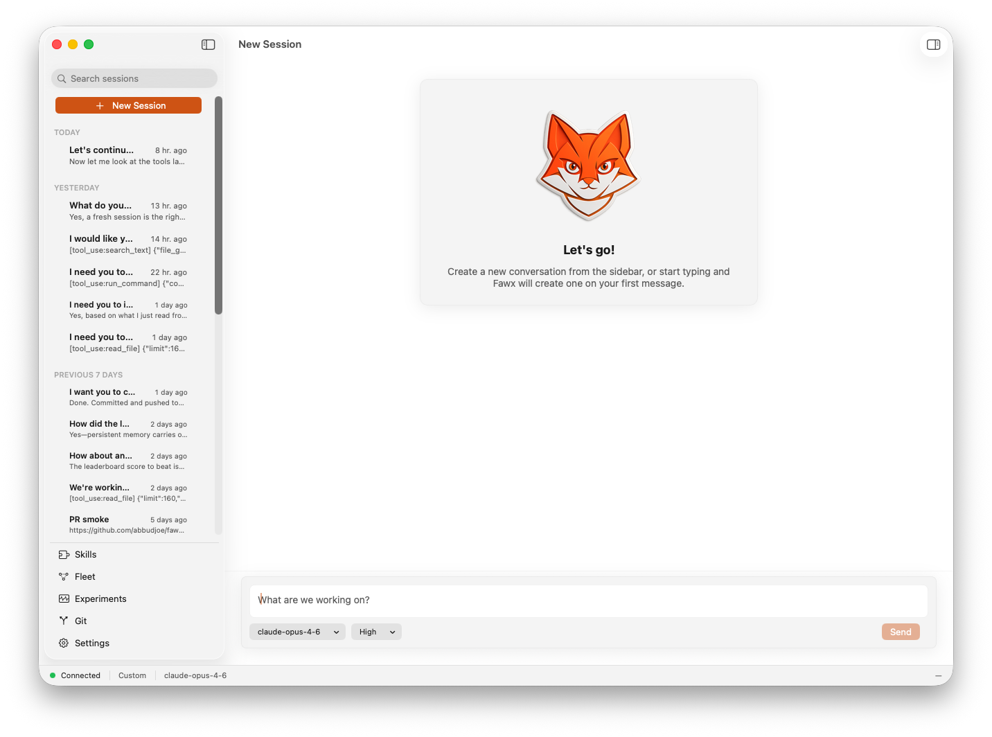 Fawx macOS App (Light Mode)